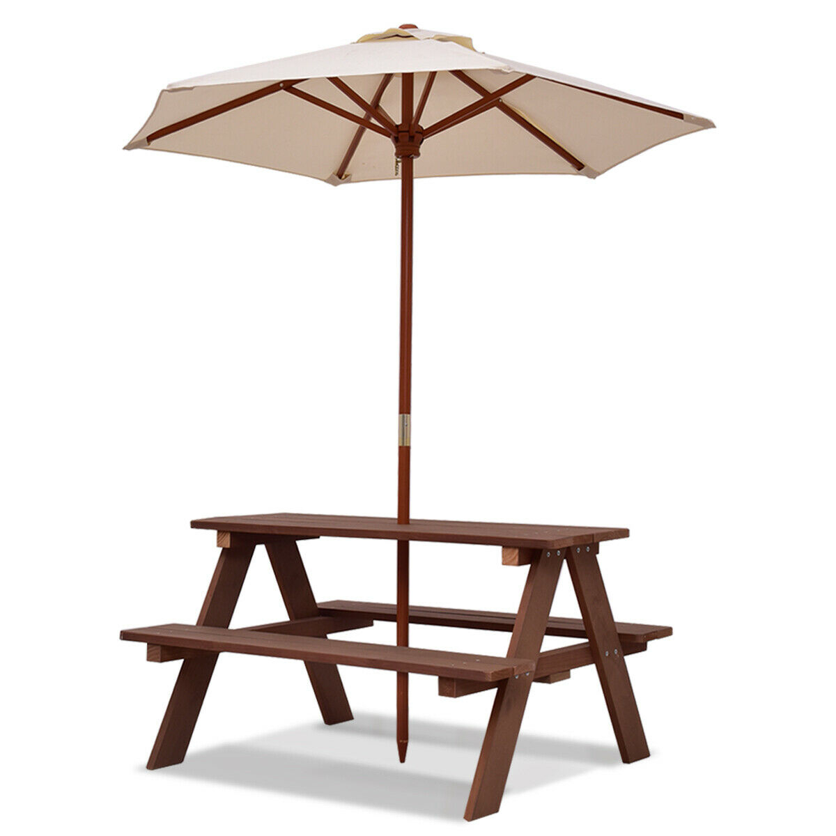 Children Outdoor 4 Seat Kids Picnic Table Bench With Folding Umbrella