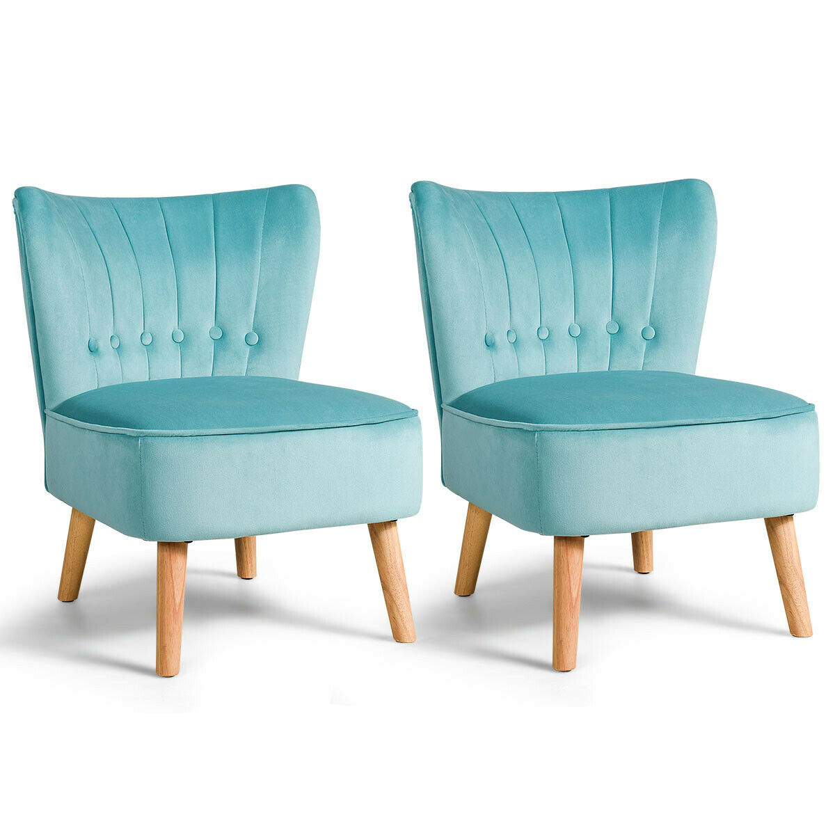 2PCS Accent Chair Armless Leisure Chair Single Sofa W/ Wood Legs Green