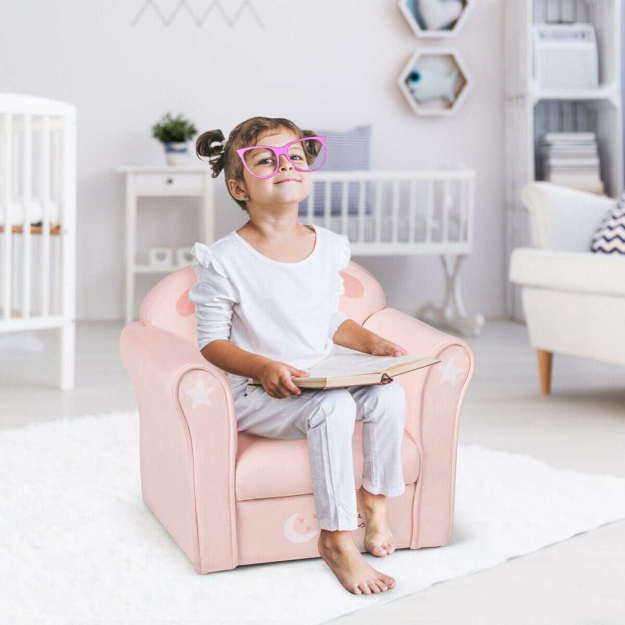 Kids Lamb Sofa Children Armrest Couch Upholstered Chair Toddler Furniture Gift