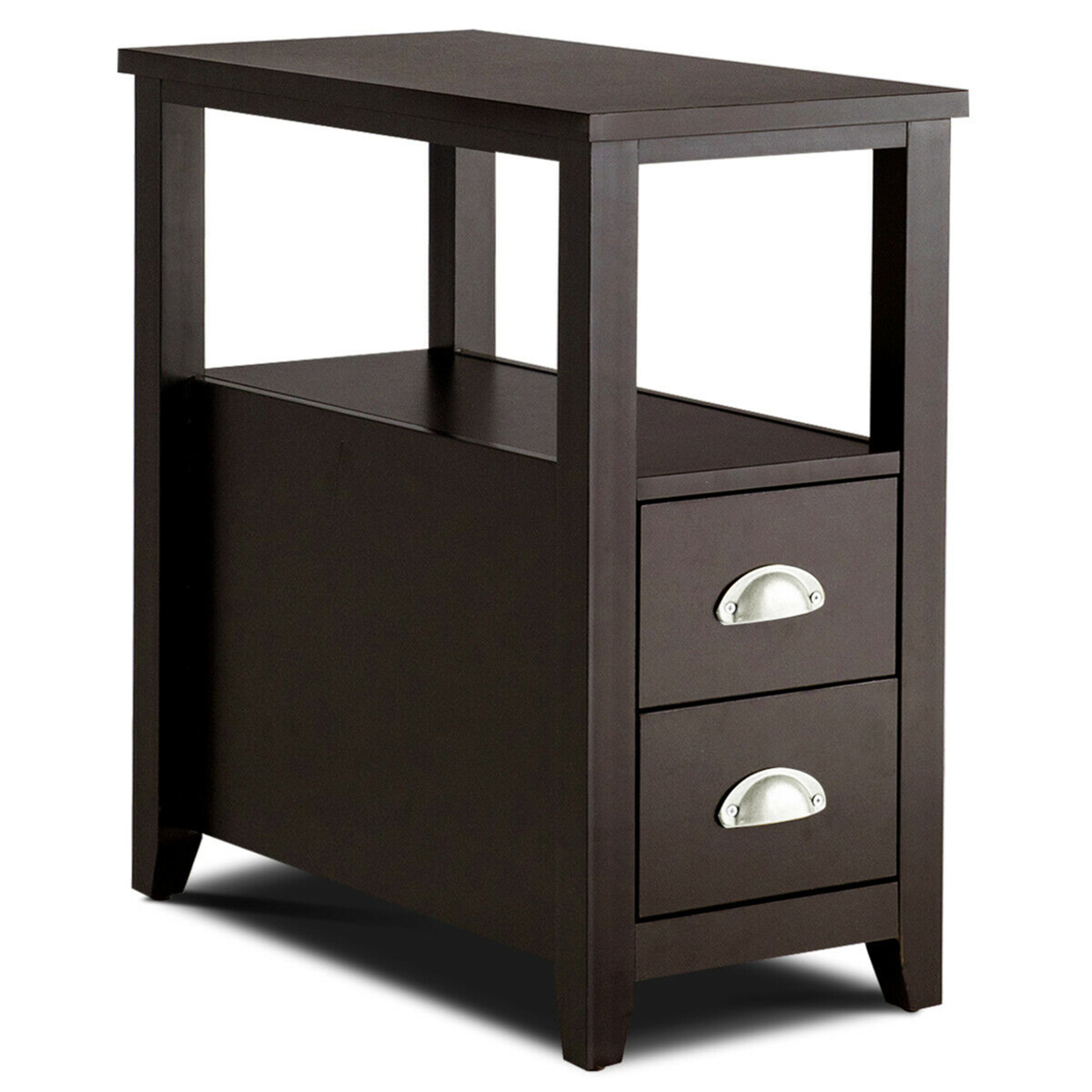 End Table Space-Saving Rectangular Bedside Table W/ 2 Drawers & Shelf Espress
