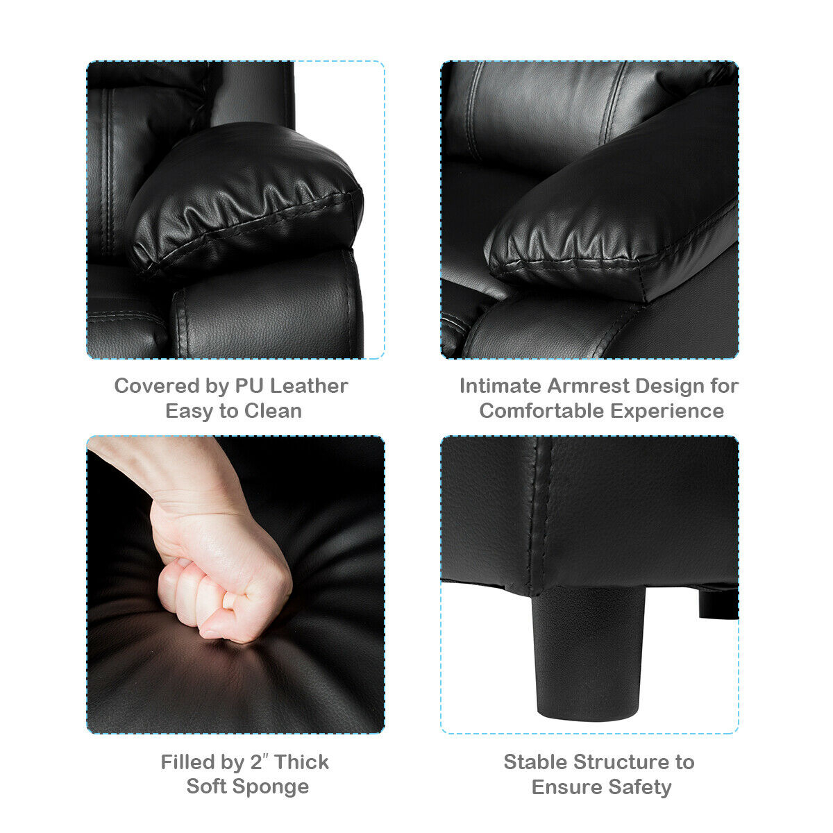 Deluxe Padded Kids Sofa Armchair Recliner Headrest Children W/ Storage Arm Black