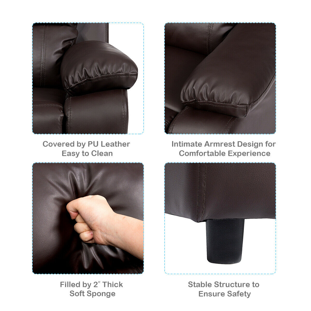 Deluxe Padded Kids Sofa Armchair Recliner Headrest Children W/ Storage Arm Brown