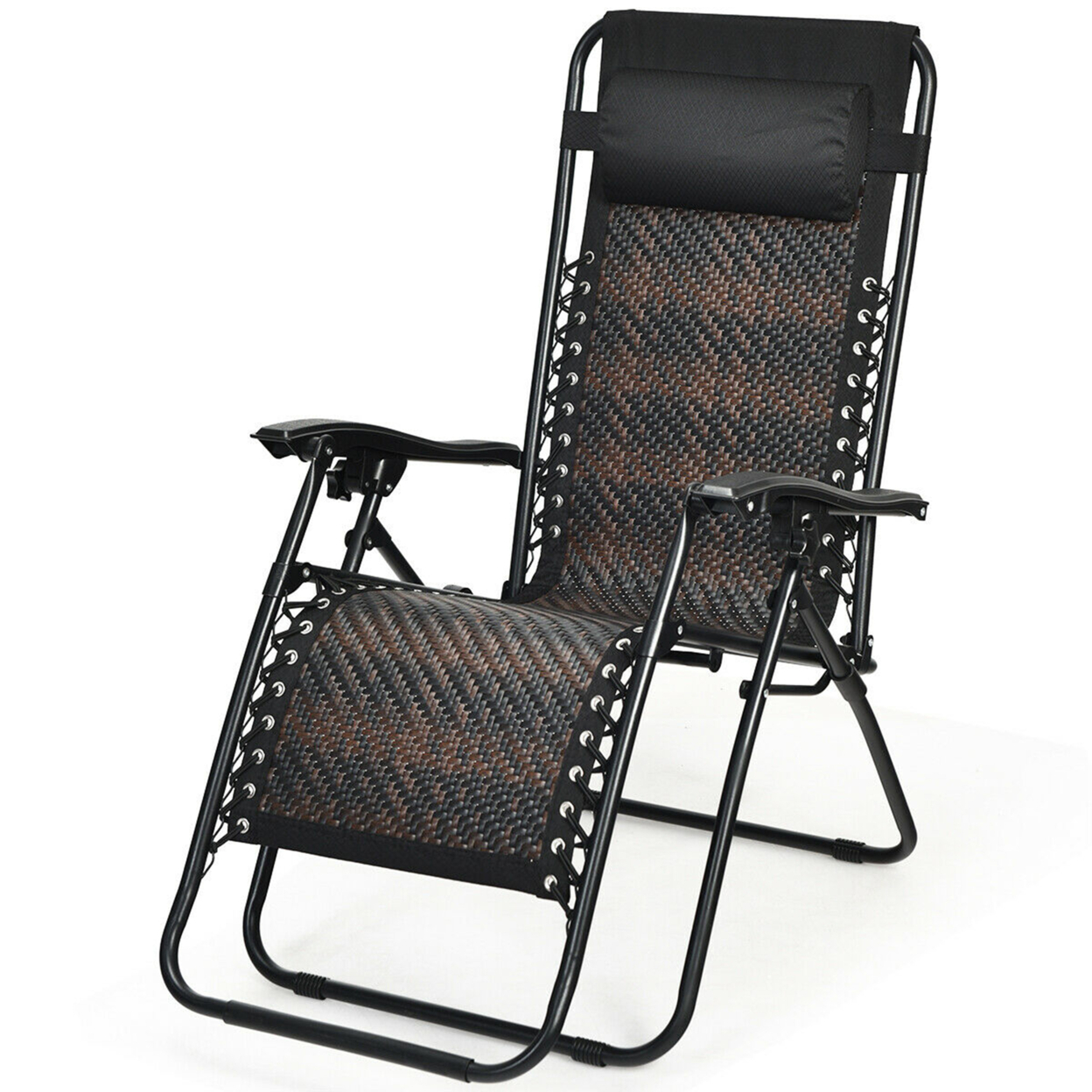Folding Rattan Patio Zero Gravity Chair Lounge Recliner W/ Headrest