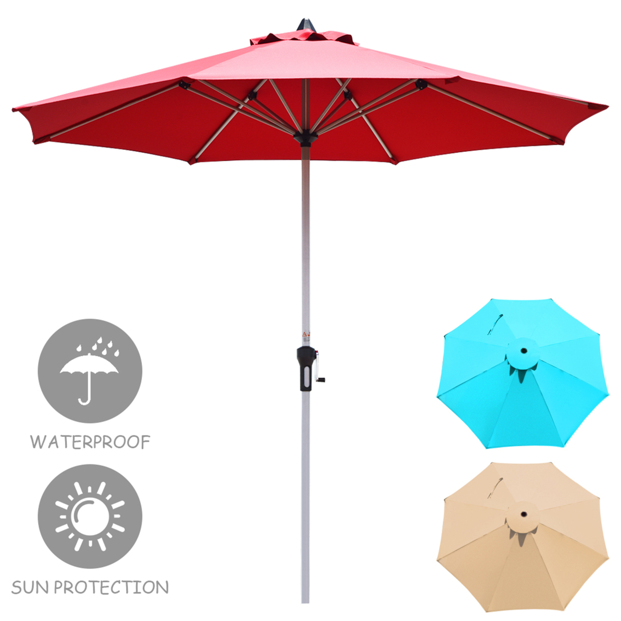 9Ft Patio Outdoor Umbrella Market Table Umbrella W/ Crank 8 Ribs Burgundy