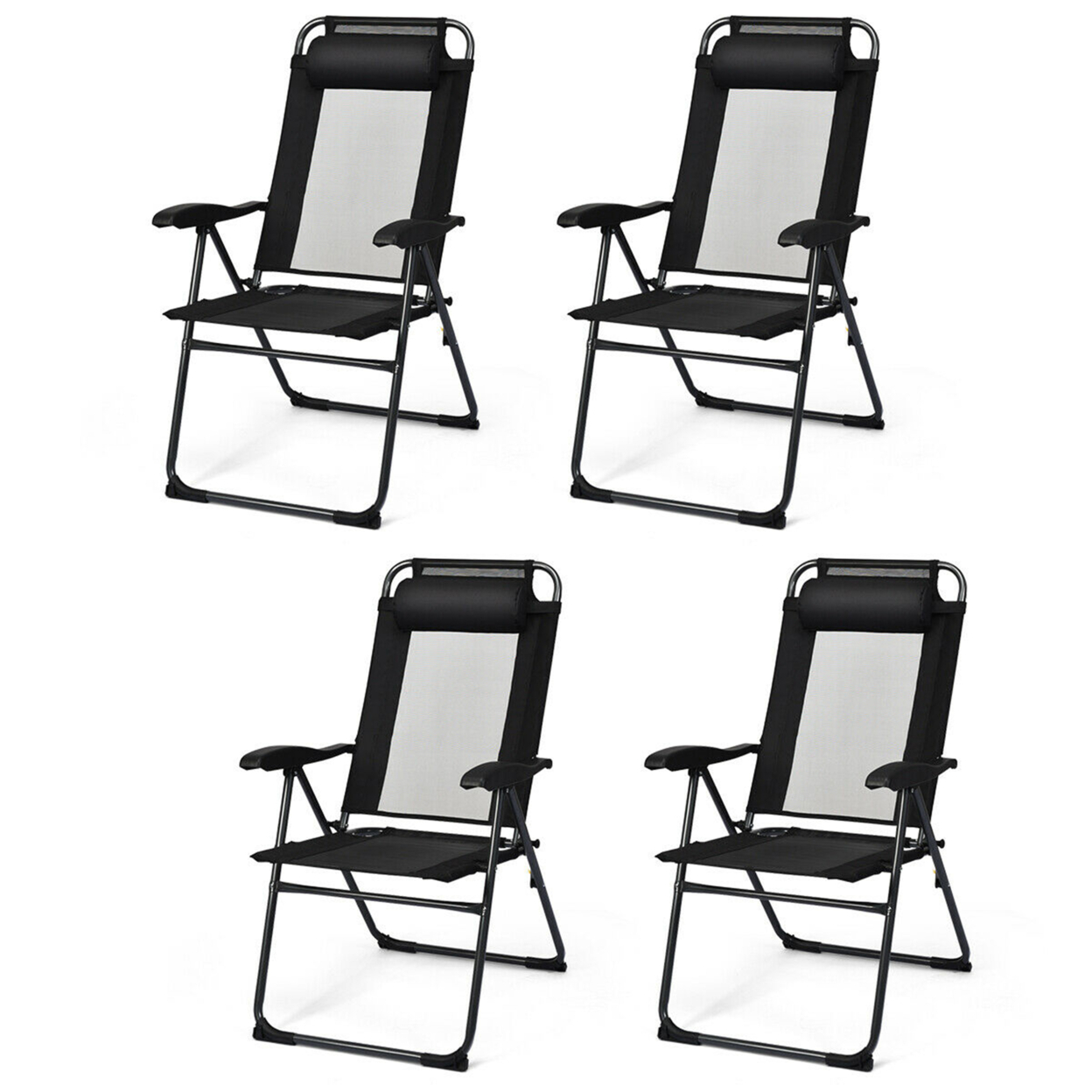 4PC Folding Chairs Adjustable Reclining Chairs With Headrest Patio Garden Black