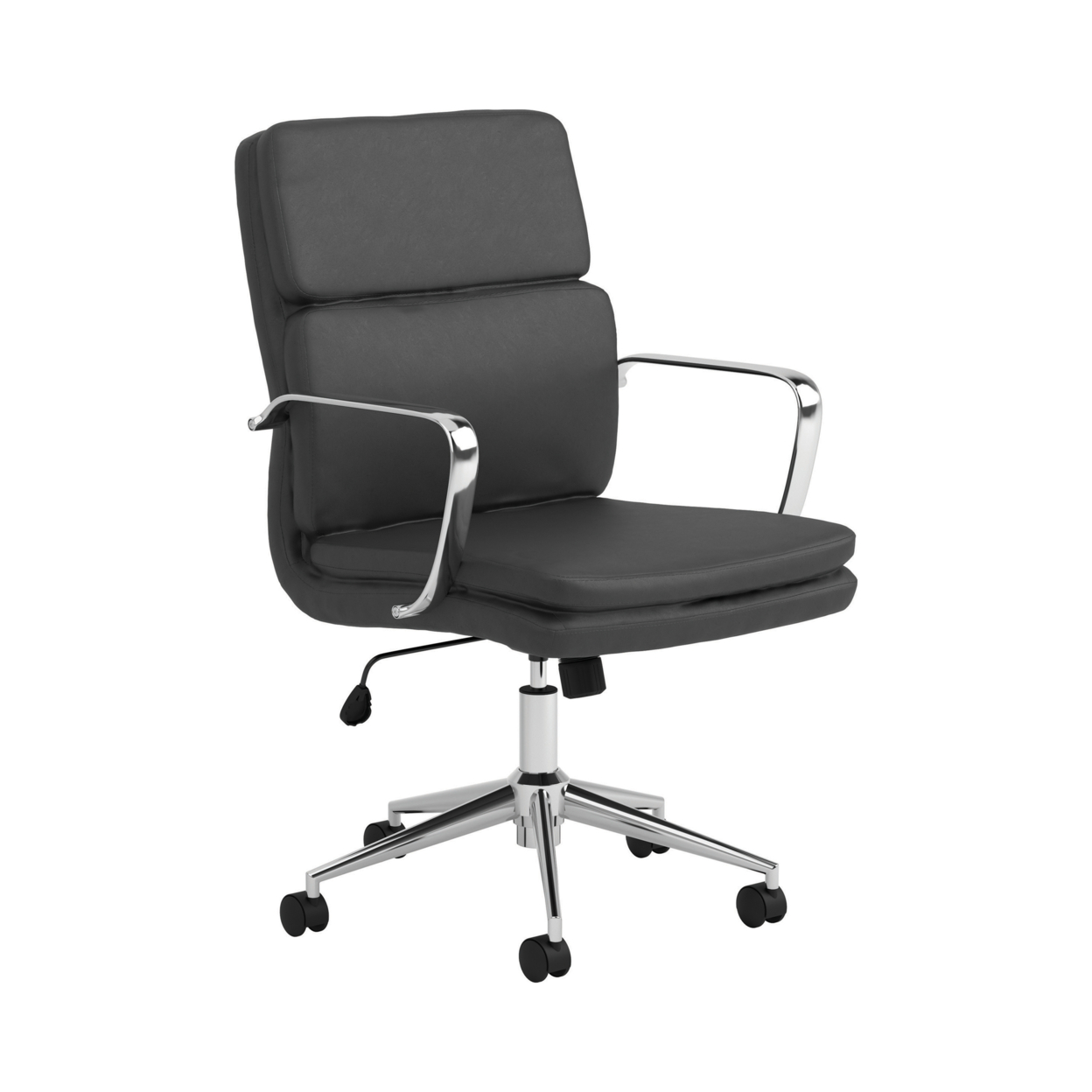 Mid Back Stitched Adjustable Leatherette Office Chair, Black And Chrome- Saltoro Sherpi