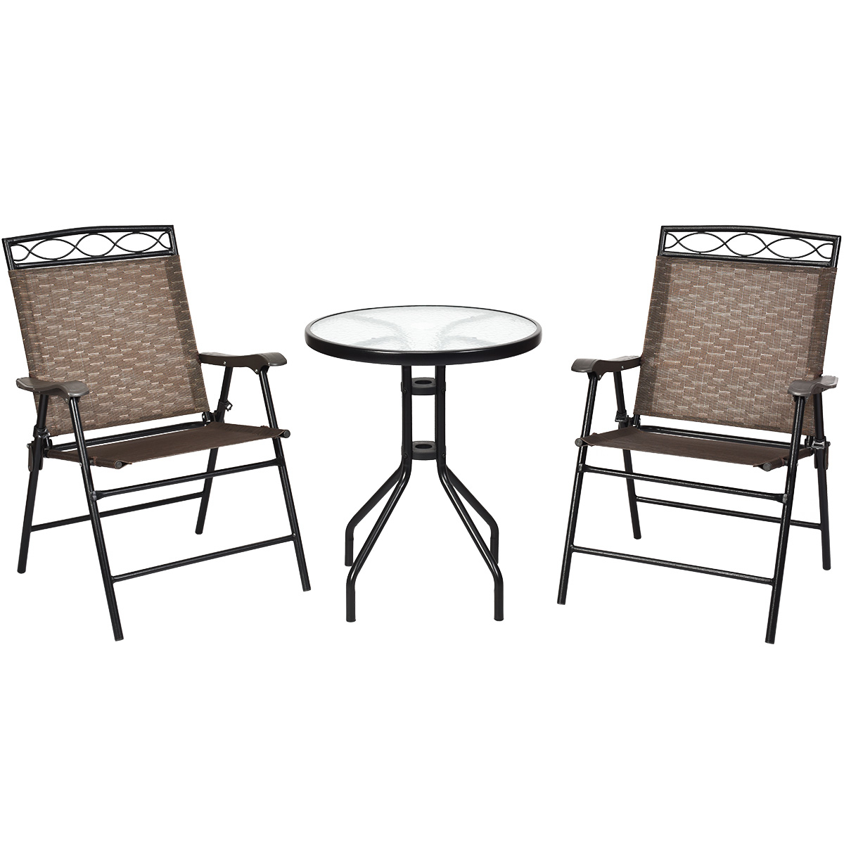 3PCS Bistro Set Conversation Set Pub Patio Outdoor W/ Folding Chairs Table
