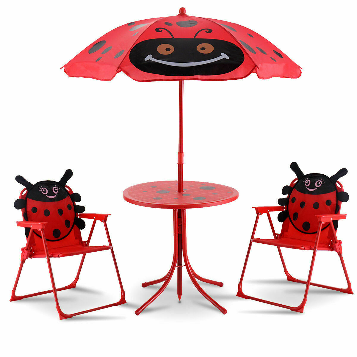 Kids Patio Outdoor Set W/ Table 2 Folding Chairs Removable Umbrella