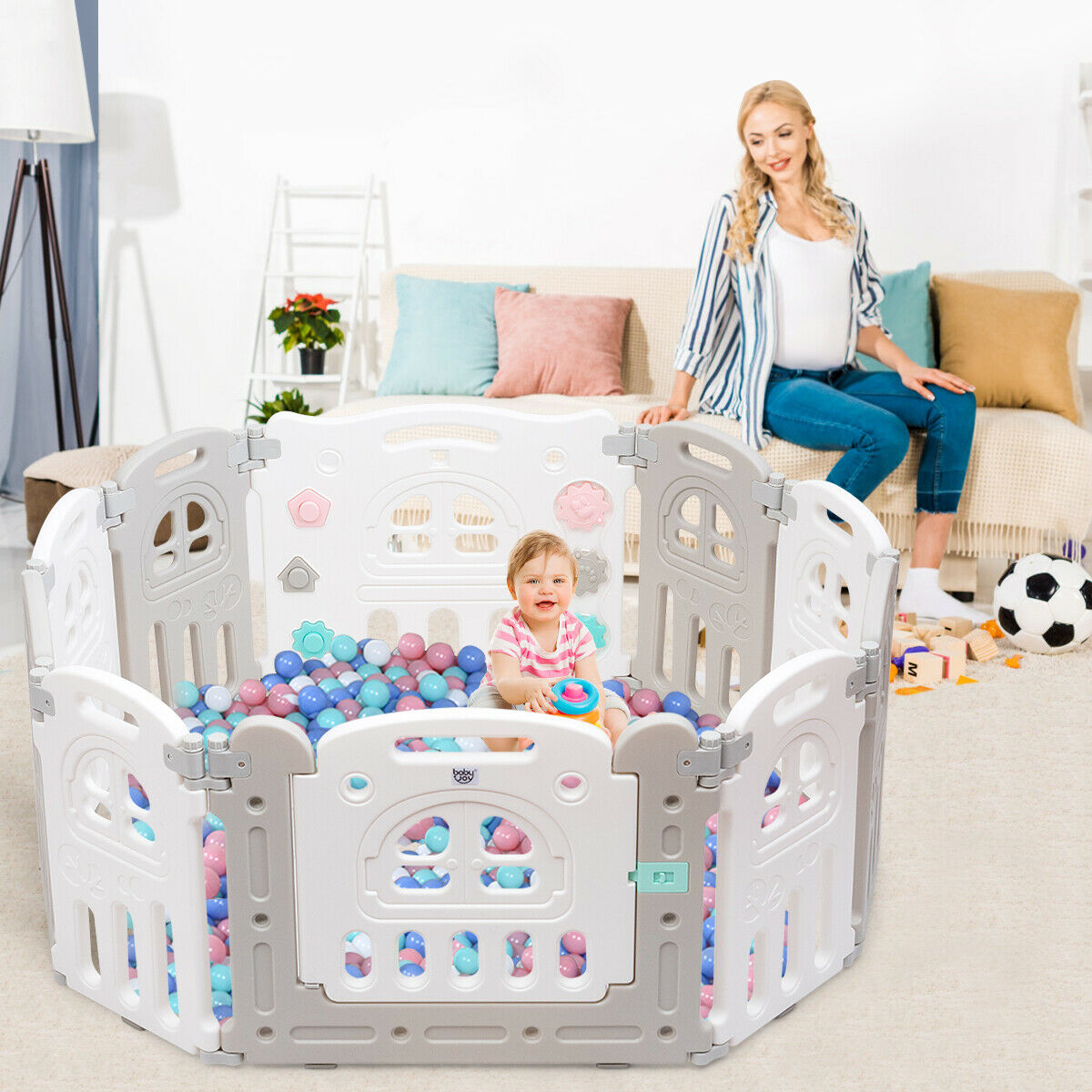 10-Panel Foldable Baby Playpen Kids Activity Centre W/ Tray Table & Desk