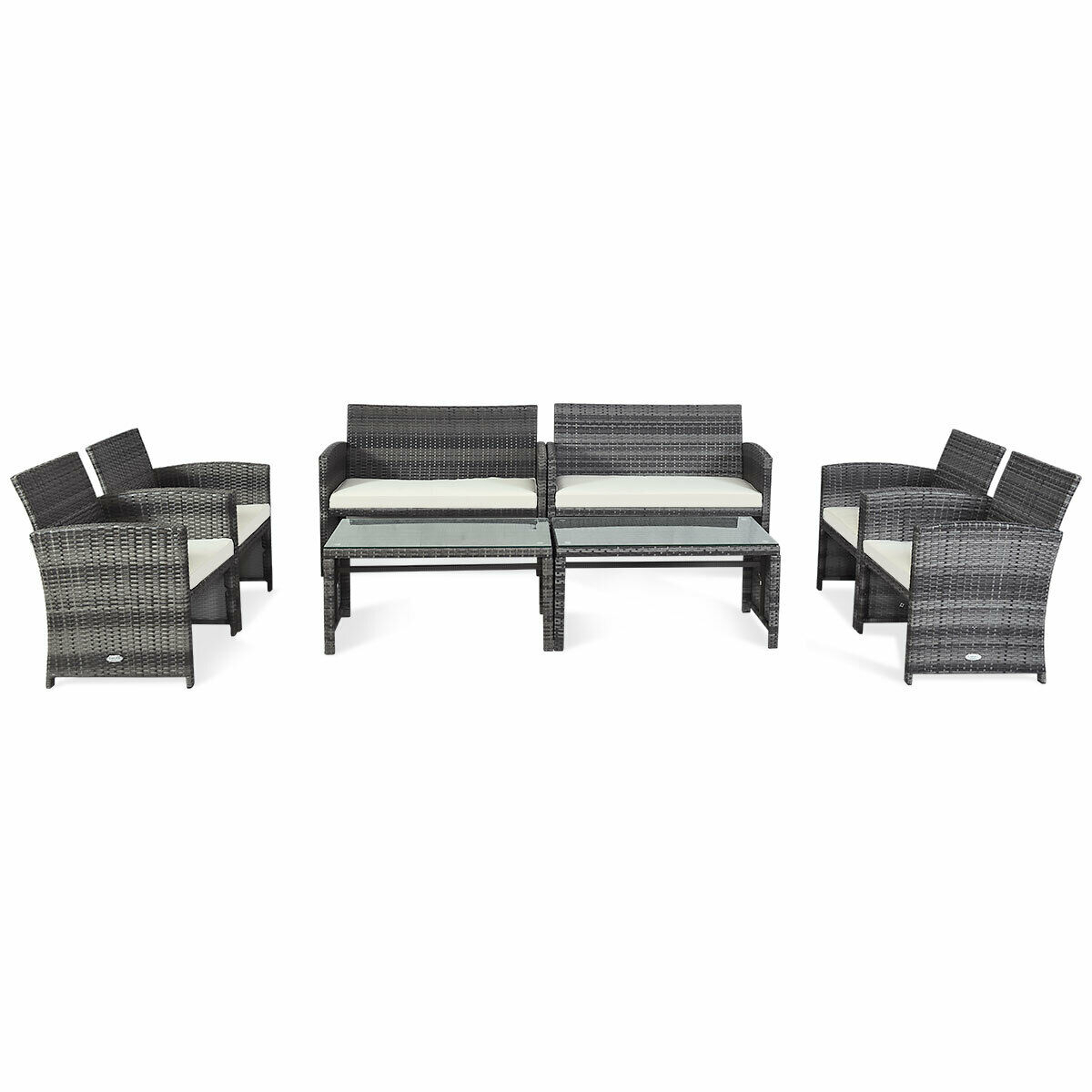 8PCS Patio Outdoor Rattan Furniture Set W/ Cushioned Chair Loveseat Table