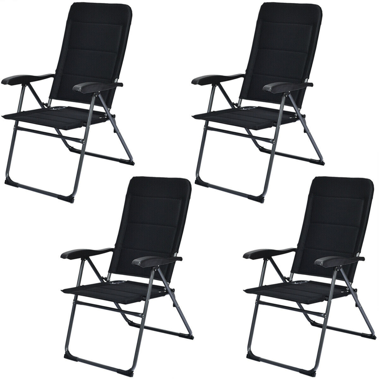 4PCS Patio Folding Chairs Back Adjustable Reclining Padded Garden Furniture