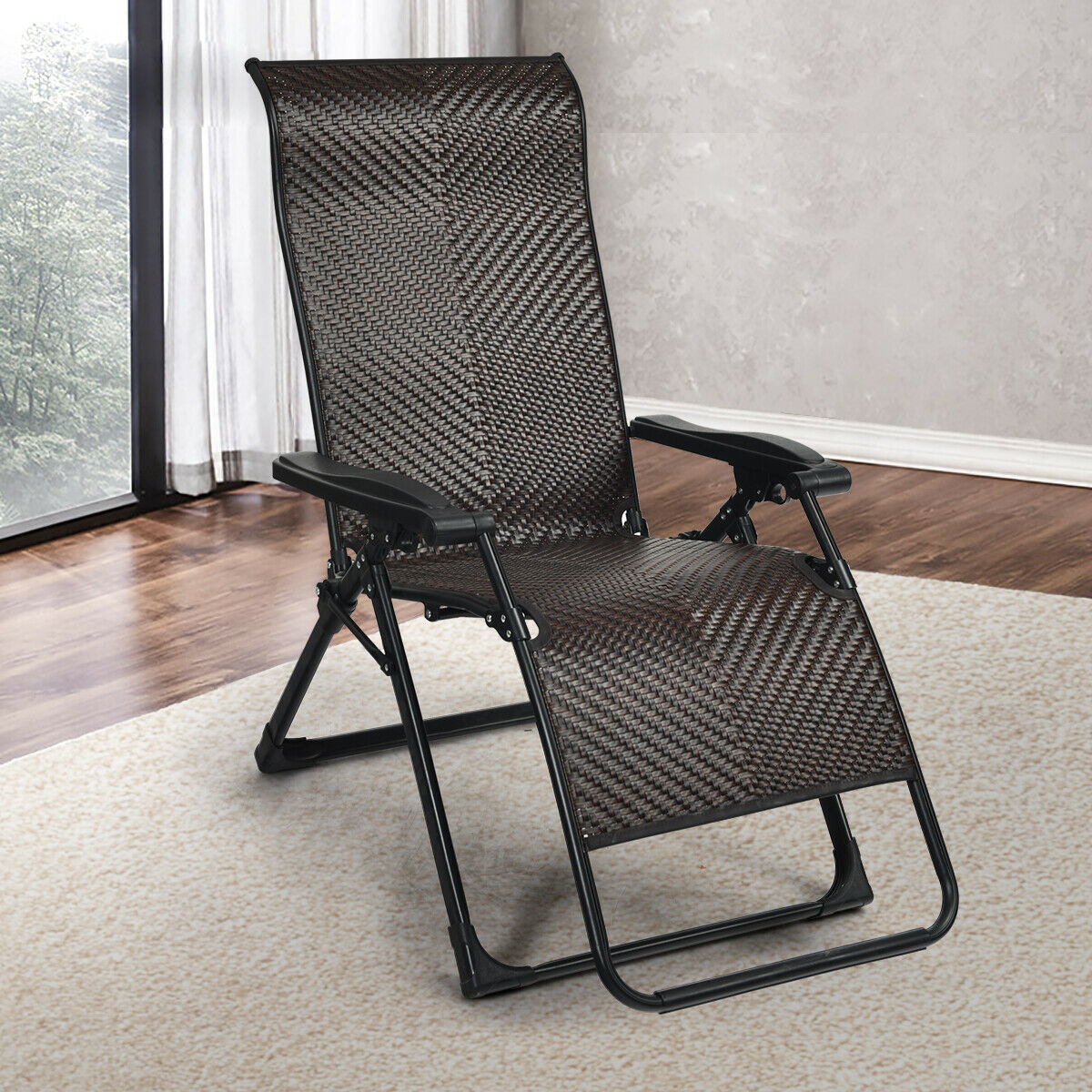 Patio Rattan Zero Gravity Lounge Chair Folding Recliner Adjustable W/Headrest