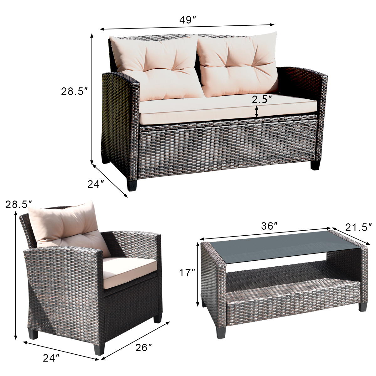 8pcs Outdoor Rattan Sectional Sofa Set W/Cushion Armrest Patio