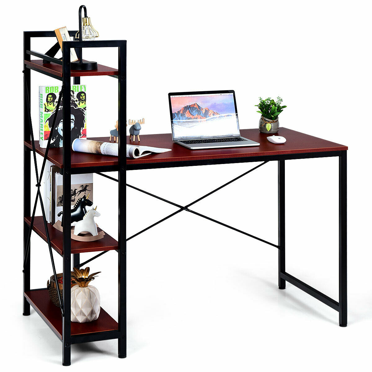 47.5'' Computer Desk Writing Desk Study Table Workstation With 4-Tier Shelves