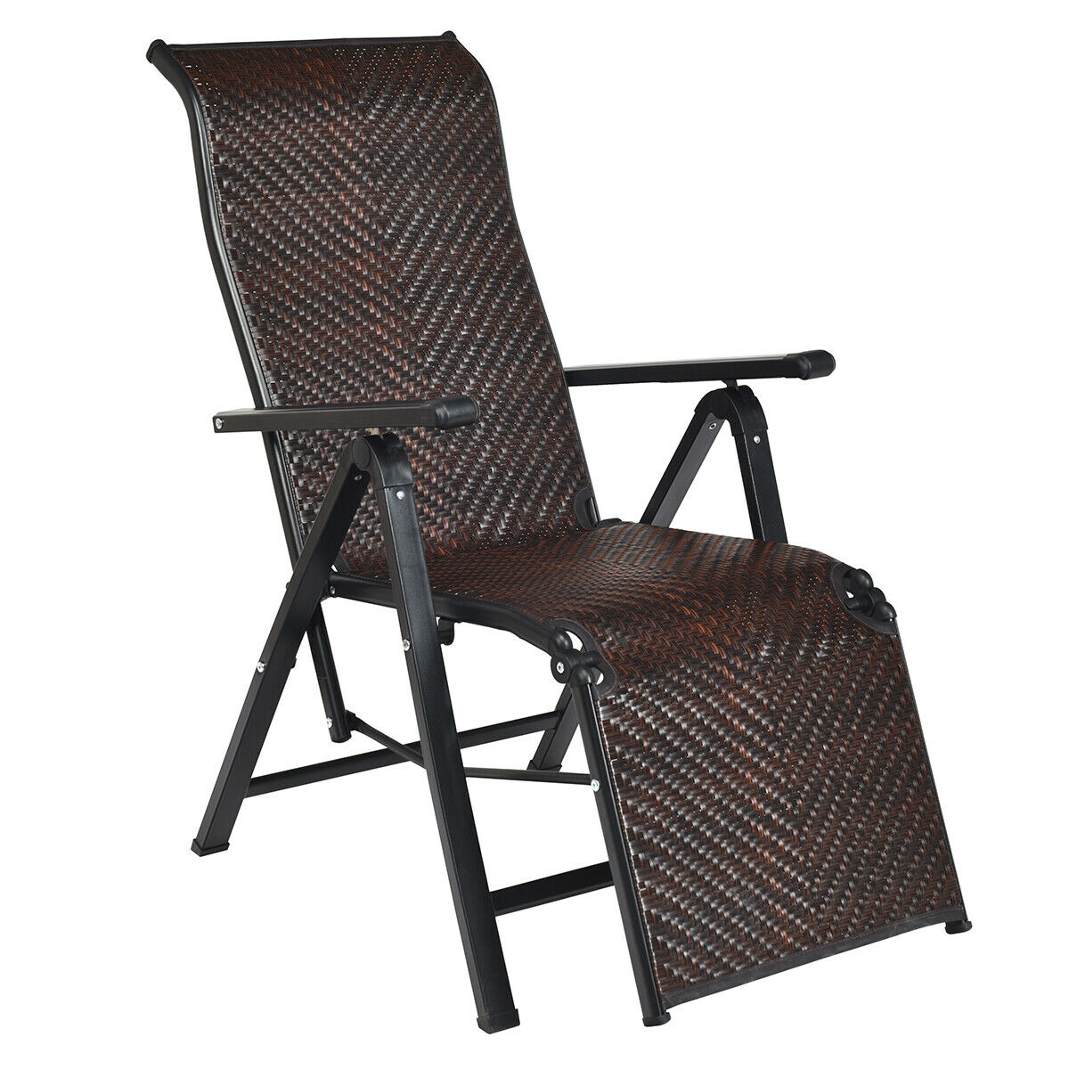 Patio Rattan Folding Lounge Chair Recliner Back Adjustable Beach Yard Pool