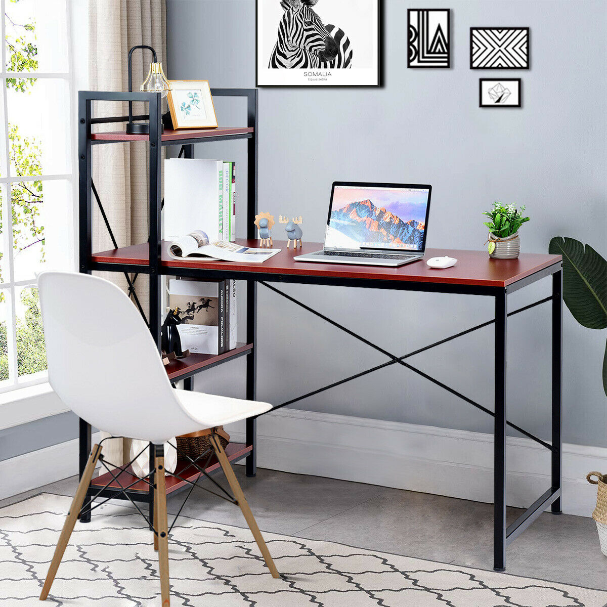 47.5'' Computer Desk Writing Desk Study Table Workstation With 4-Tier Shelves