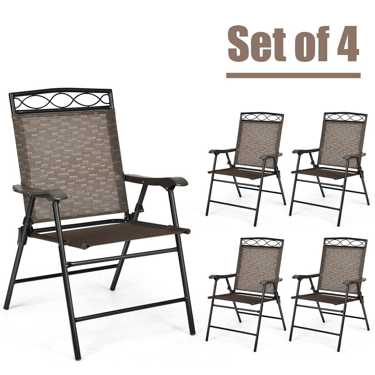 4PCS Folding Chairs Patio Garden Outdoor W/ Steel Frame Armrest Footrest