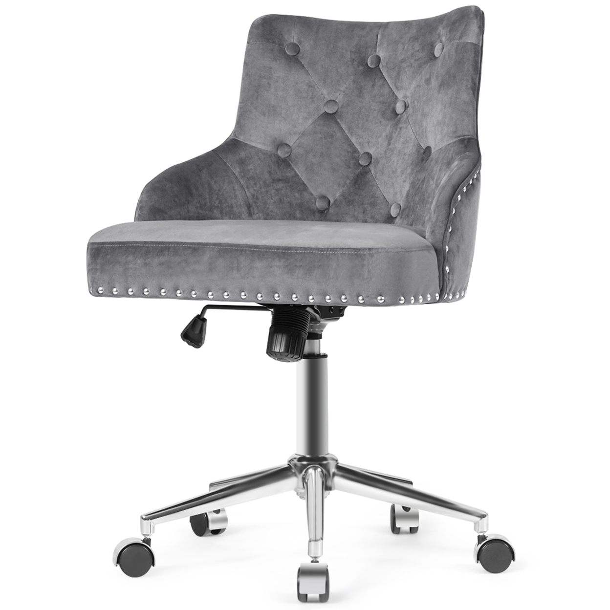 Velvet Office Chair Tufted Upholstered Swivel Computer Desk Chair W/ Nailed Trim