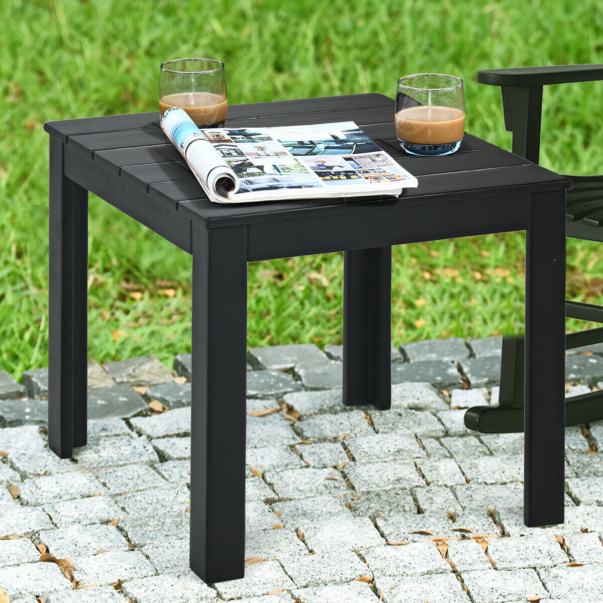 Wooden Square Side End Table Patio Coffee Bistro Table Indoor Outdoor Black