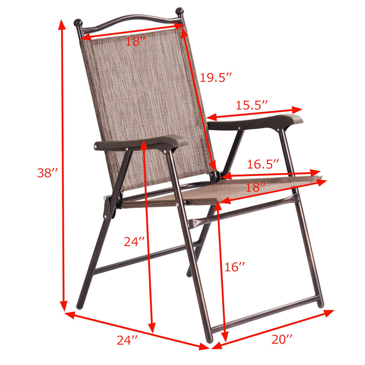 Set Of 2 Folding Patio Furniture Sling Back Chairs Outdoors Brown