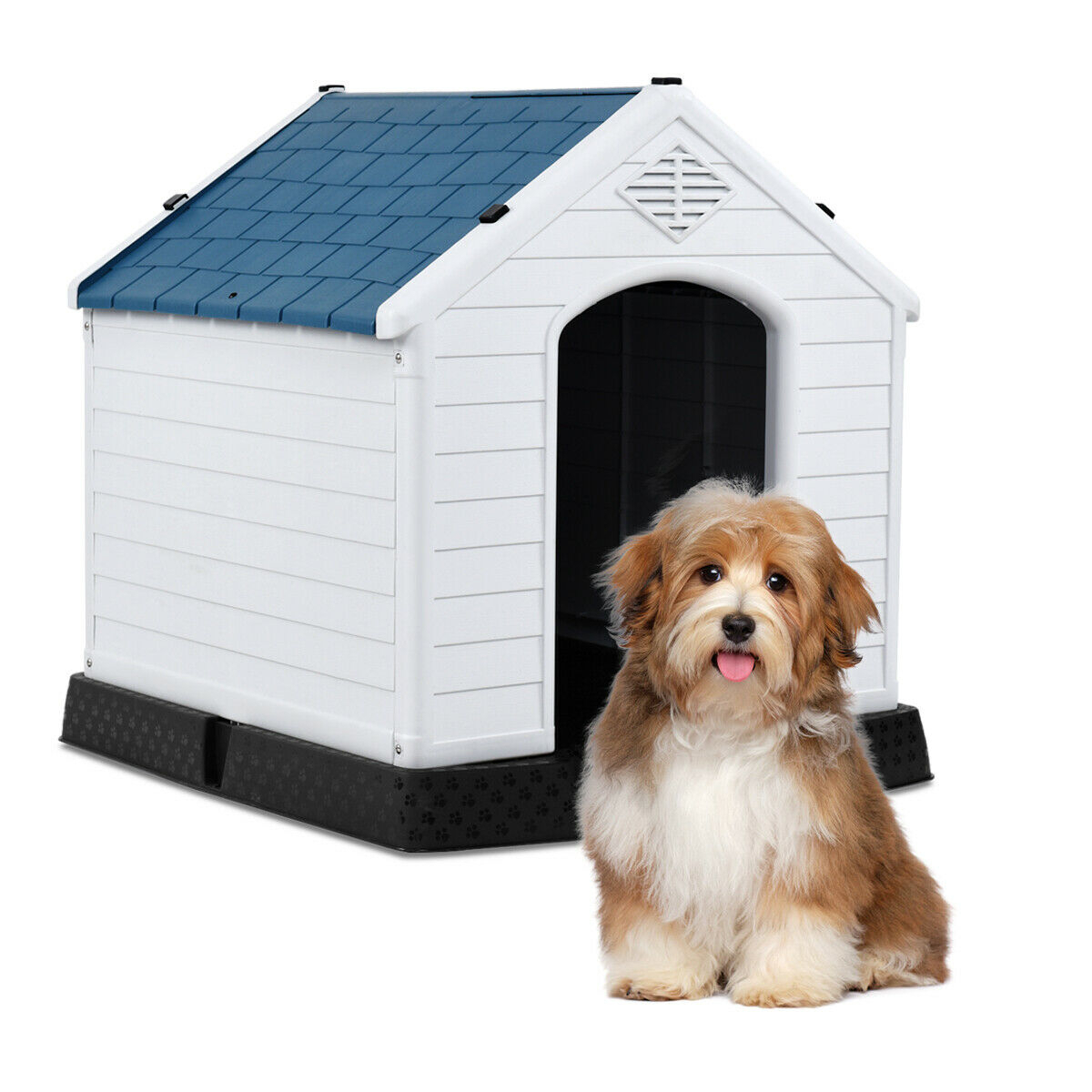Plastic Dog House Pet Puppy Shelter Waterproof Indoor/Outdoor Ventilate Blue