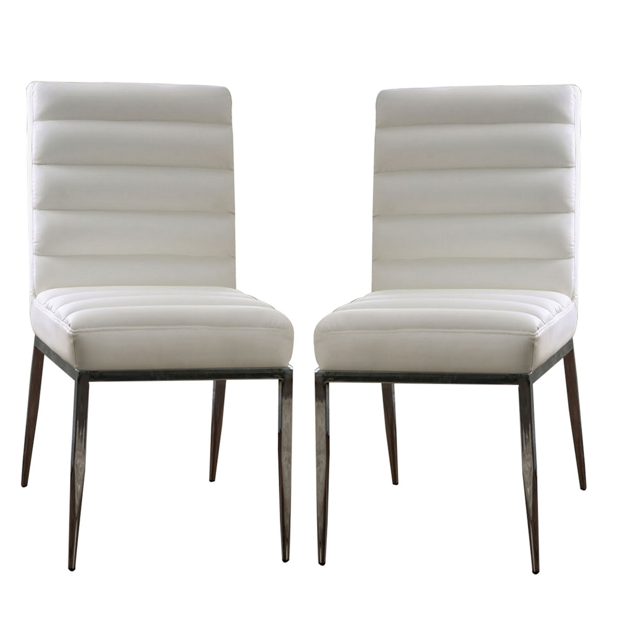 Leatherette Side Chairs With Horizontal Tufted Channels, Set Of 2, White- Saltoro Sherpi