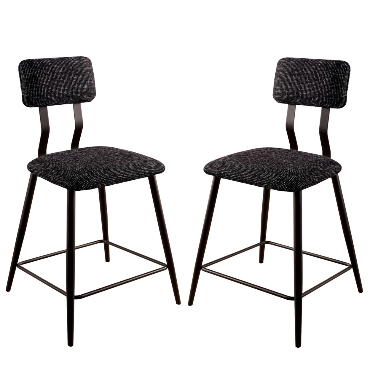Fabric Counter Height Chairs With Angled Metal Legs, Set Of 2, Black- Saltoro Sherpi