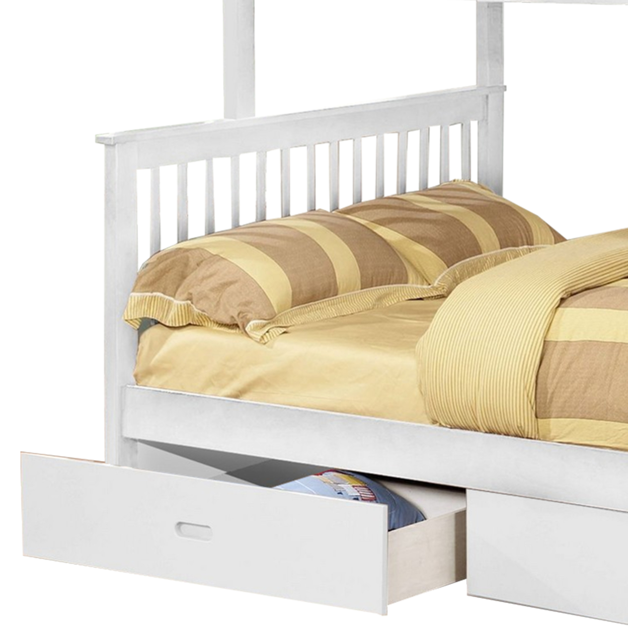 Mission Style Wooden Twin Over Full Bunk Bed With 2 Drawers, White- Saltoro Sherpi