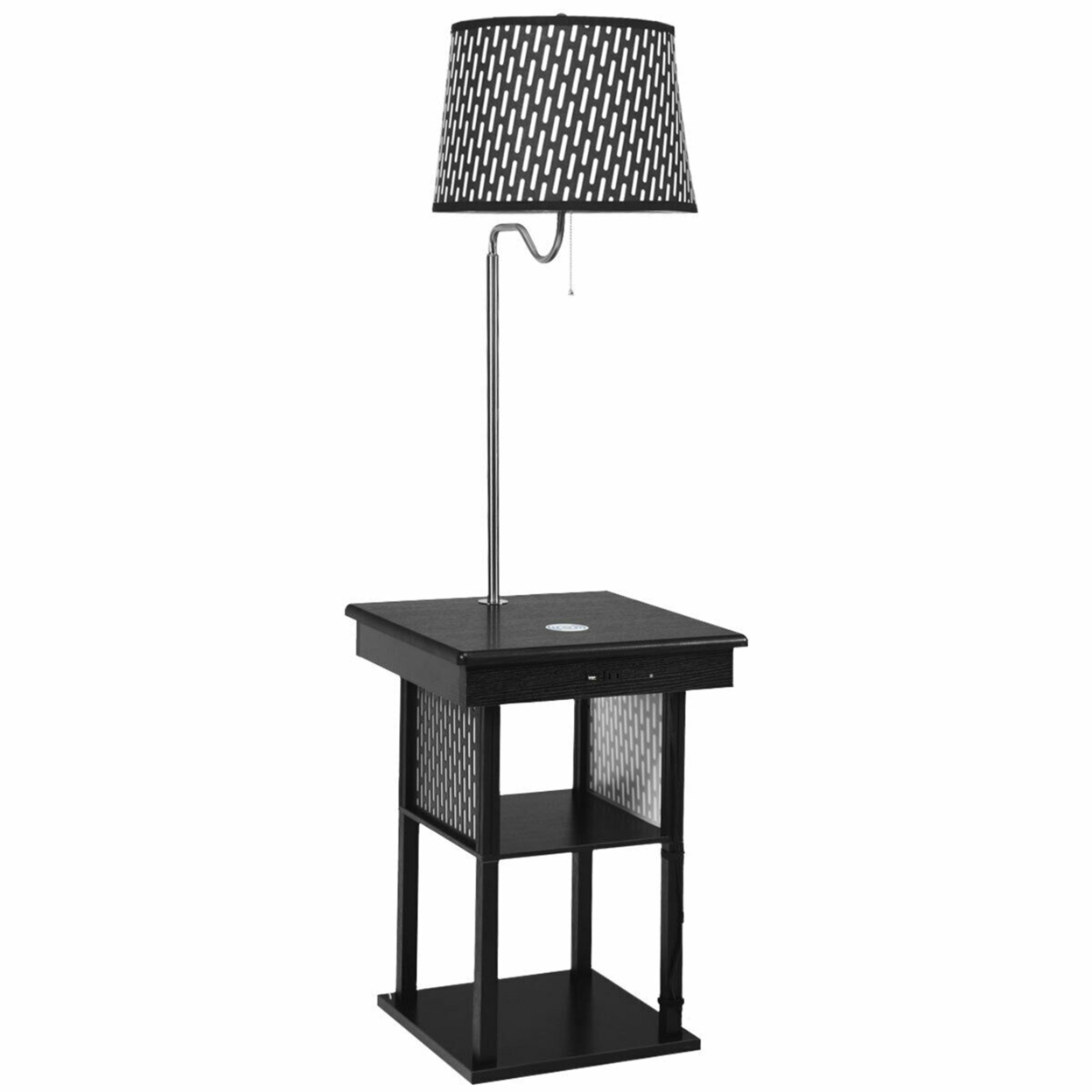 Floor Lamp End Table Modern Nightstand Bedside Desk W/ USB Charging Ports Shelves