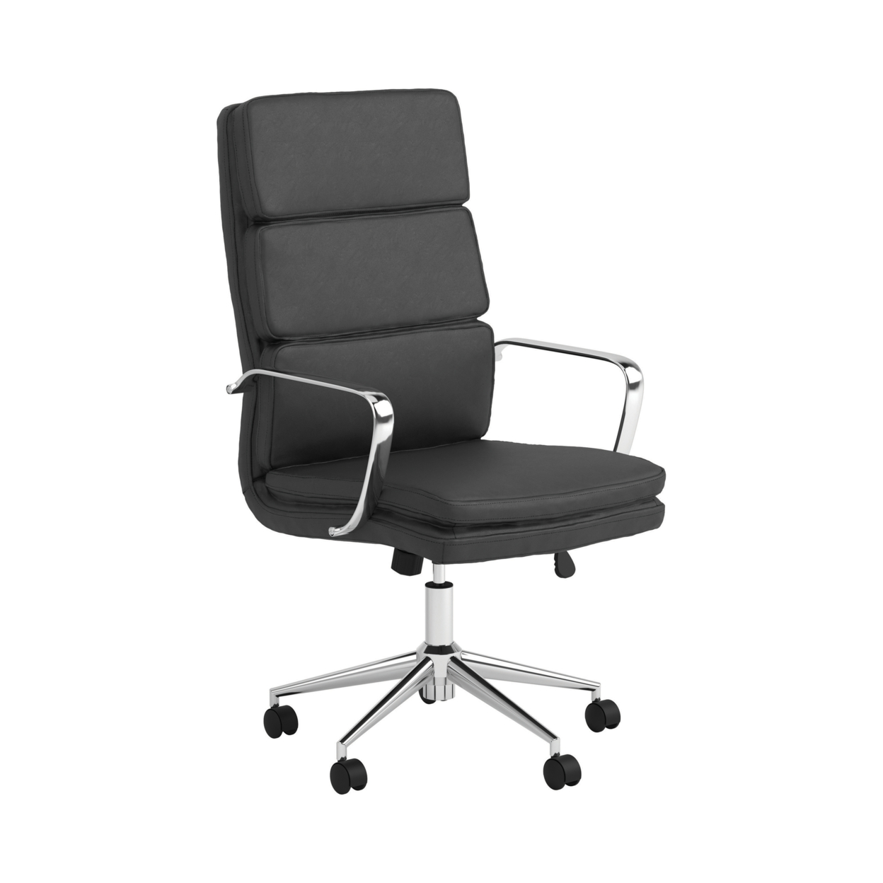 Horizontal Stitched Adjustable Leatherette Office Chair, Black And Chrome- Saltoro Sherpi