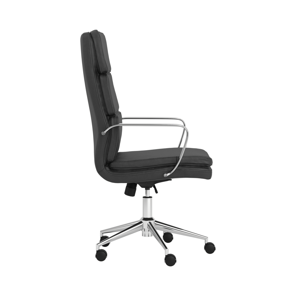 Horizontal Stitched Adjustable Leatherette Office Chair, Black And Chrome- Saltoro Sherpi