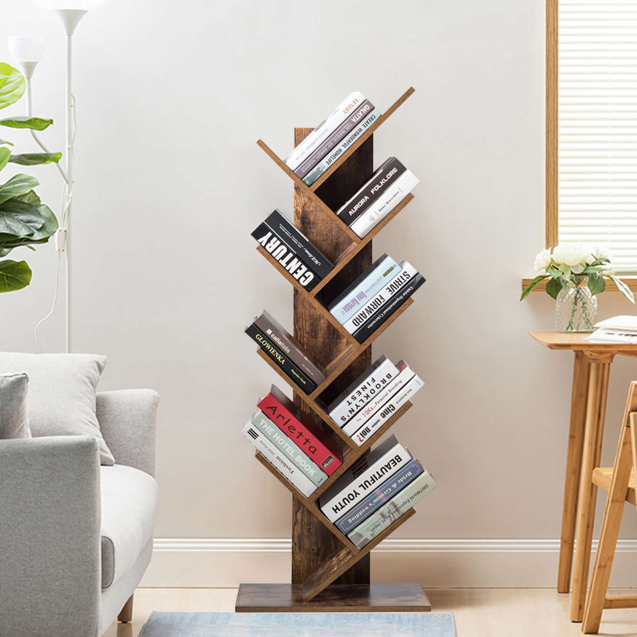Tree Bookshelf 8-Tier Bookcase Free Standing Book Rack Display Stand