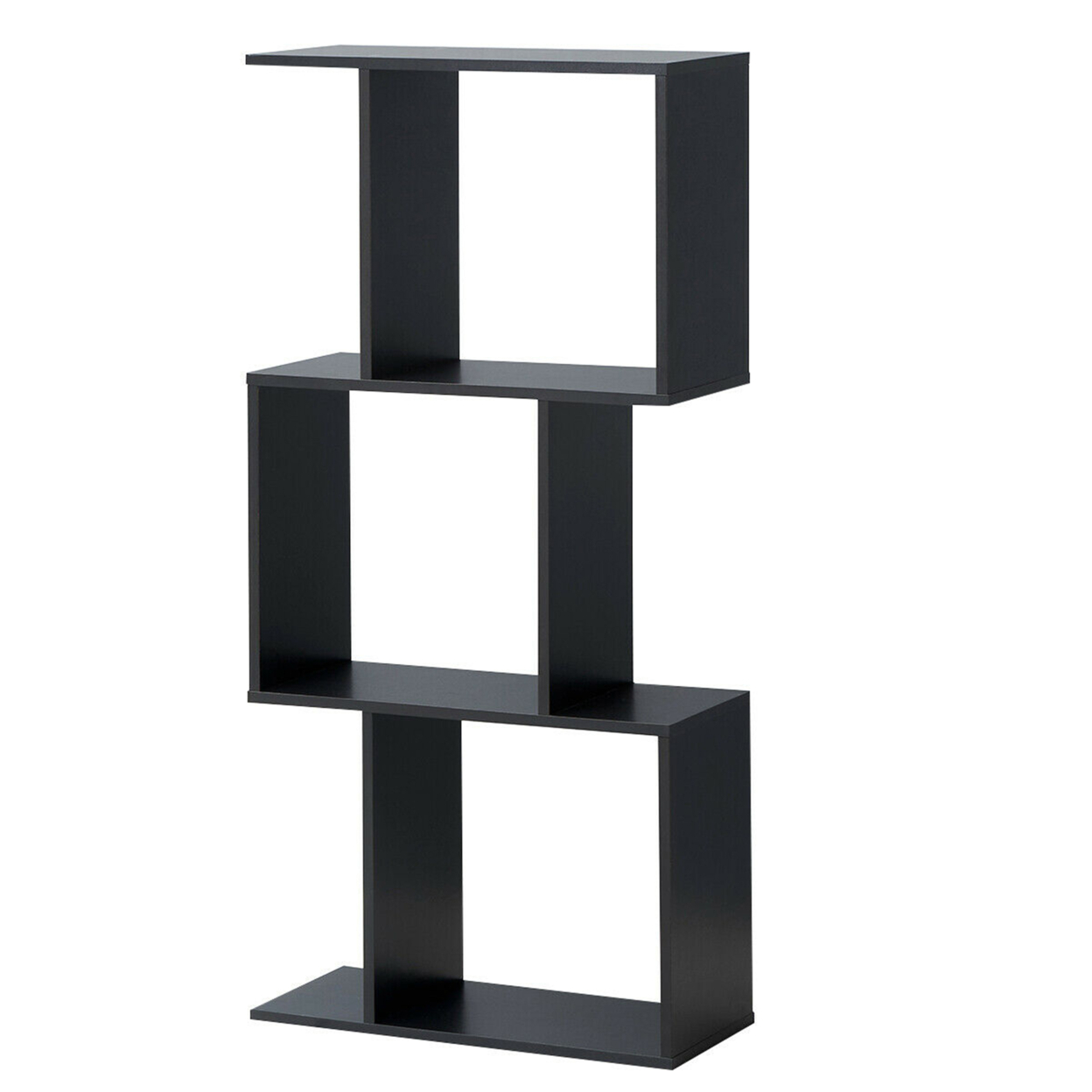 3-tier S-Shaped Bookcase Free Standing Storage Rack Wooden Display Decor Black