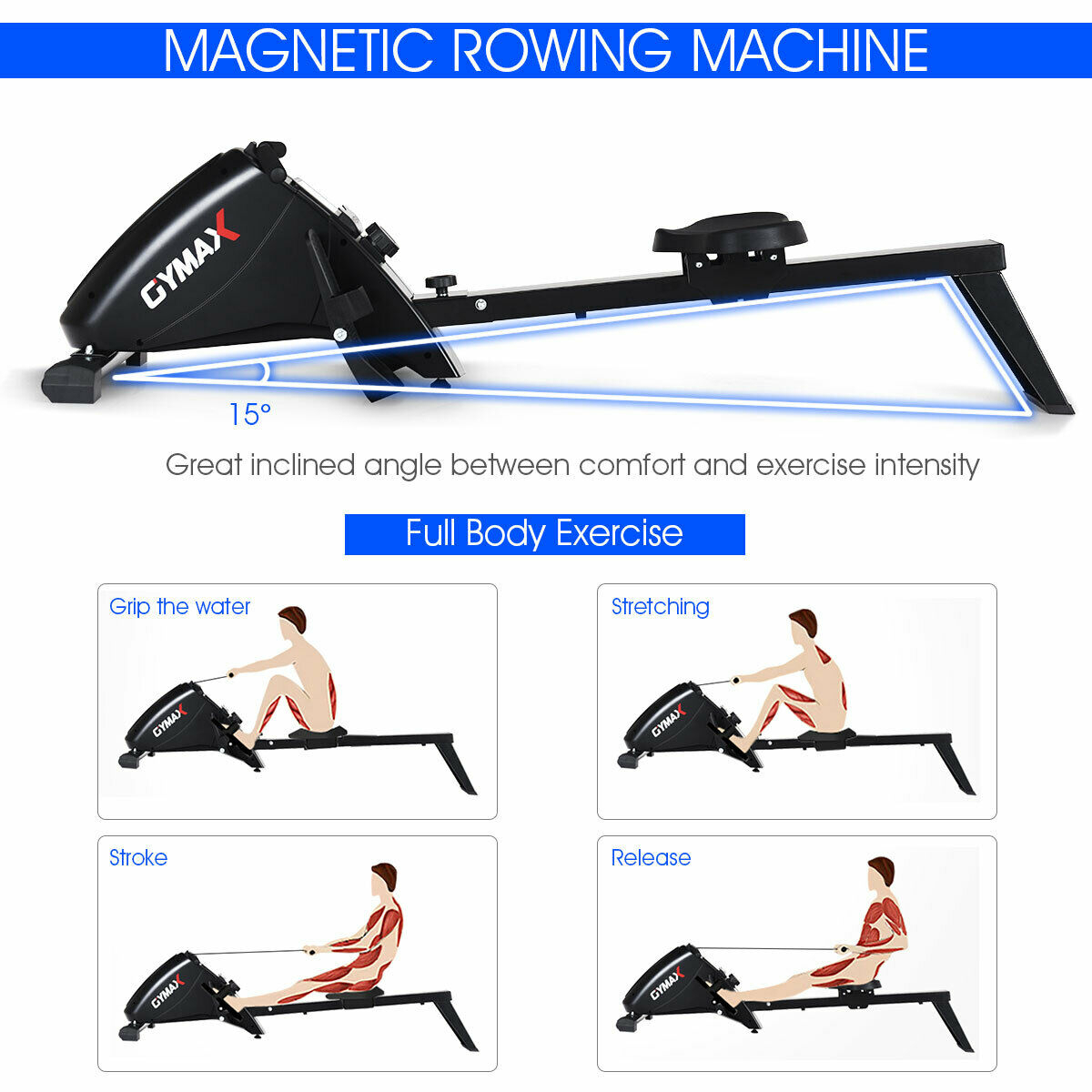 Foldable Magnetic Rowing Machine Rower W/ 10-Level Tension Resistance System