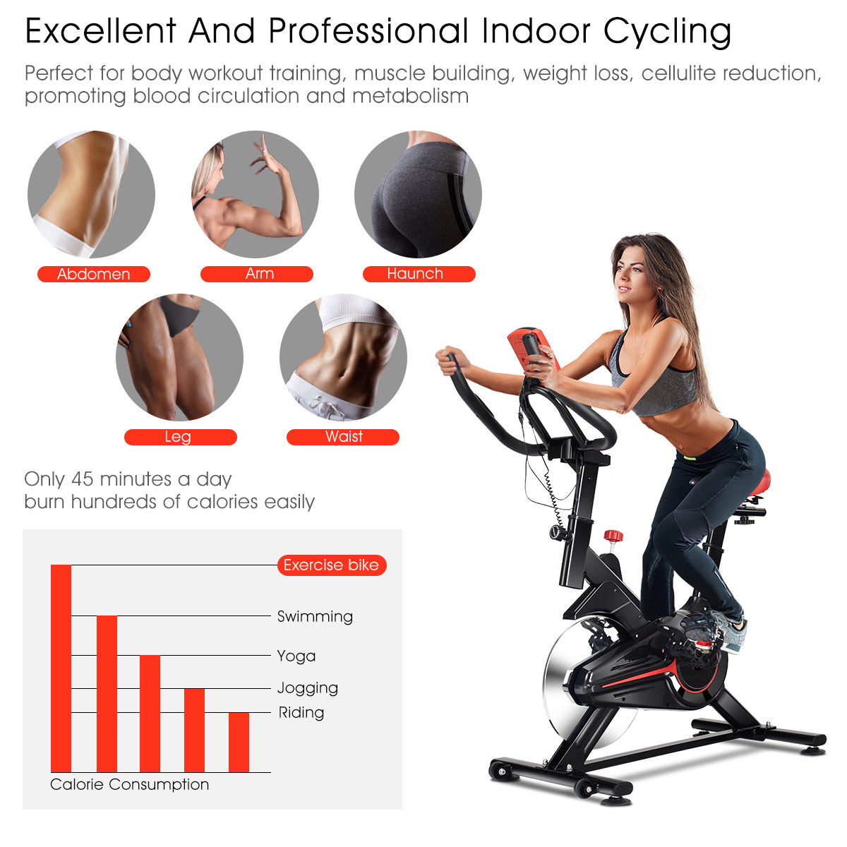 Indoor Cycling Bike Exercise Cycle Trainer Fitness Cardio Workout LCD Display