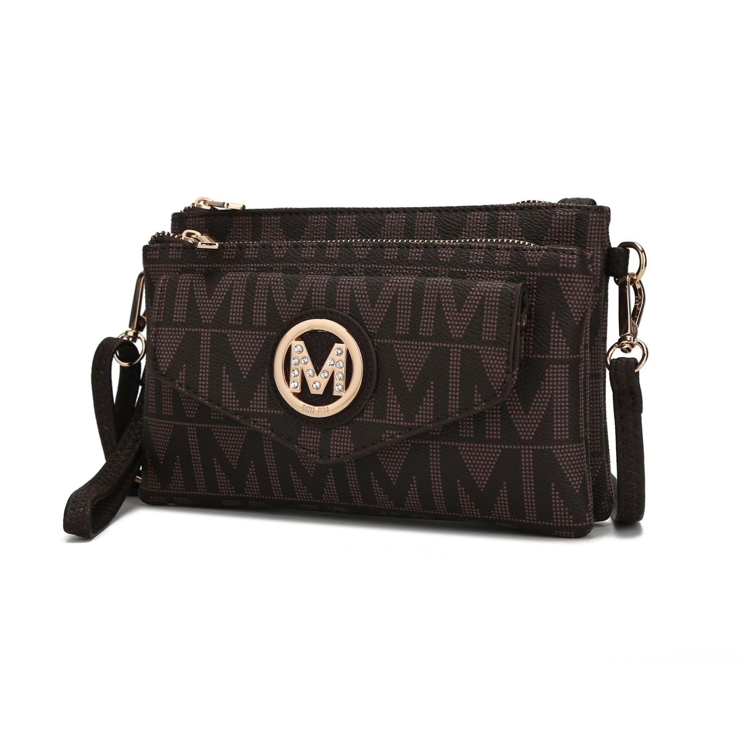MKF Collection Manny Milan M Signature Crossbody Handbag Wristlet By Mia K. - Chocolate Becky