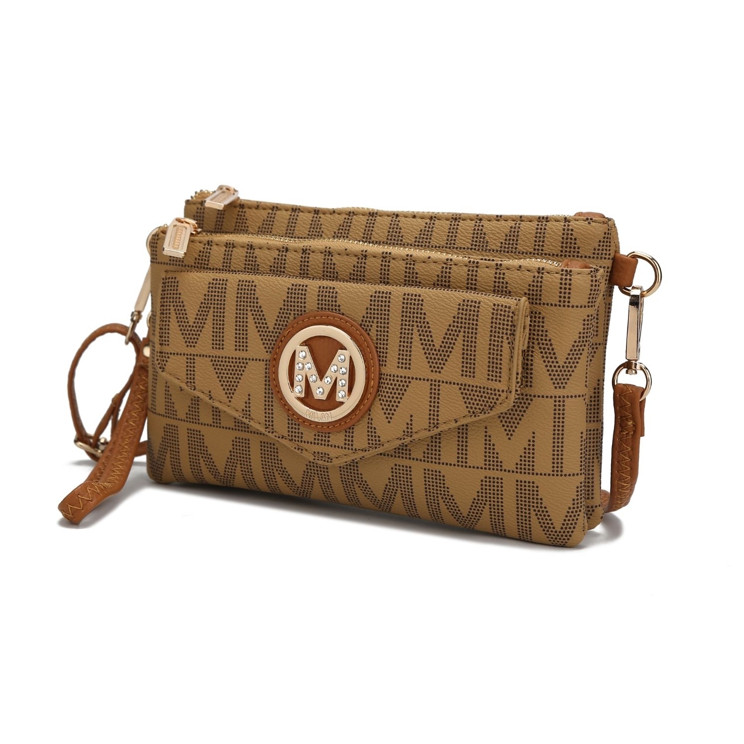 MKF Collection Manny Milan M Signature Crossbody Handbag Wristlet By Mia K. - Taupe
