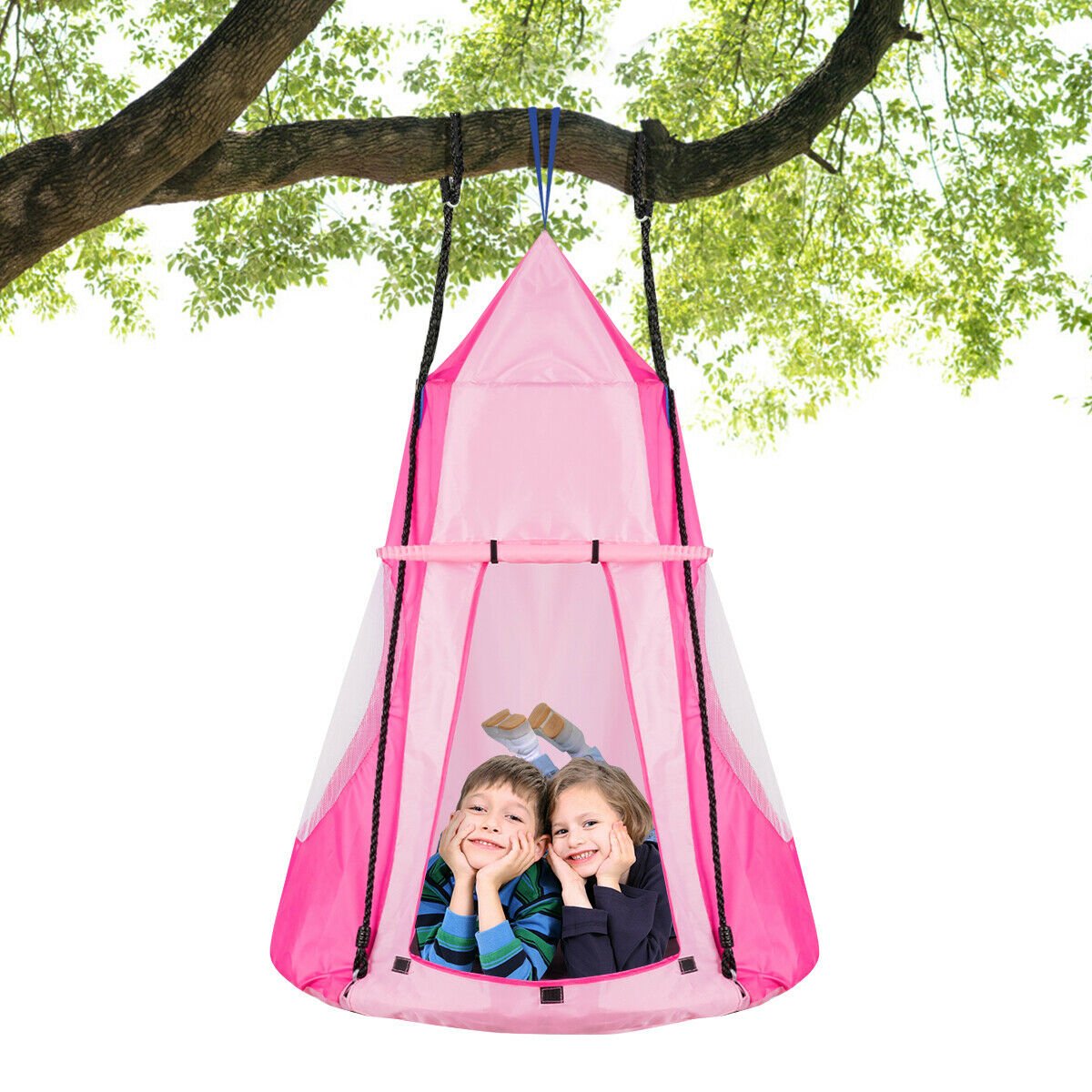 40'' Kids Hanging Chair Swing Tent Set Hammock Nest Pod Seat - Pink