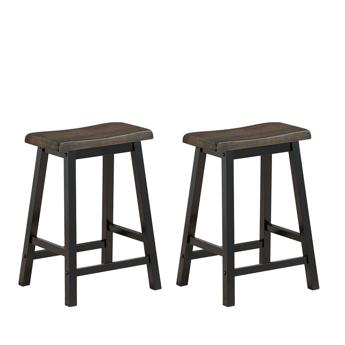 Set Of 2 Bar Stools 24''H Saddle Seat Pub Chair Home Kitchen Dining Room Gray