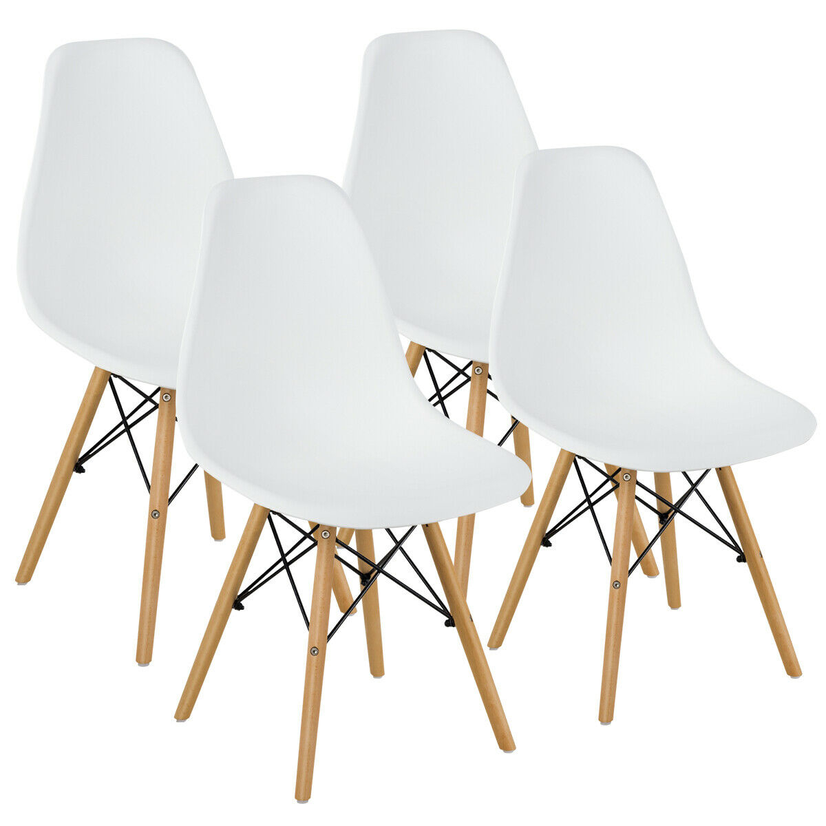 Set Of 4 Modern Dining Side Chair Armless Home Office W/ Wood Legs White