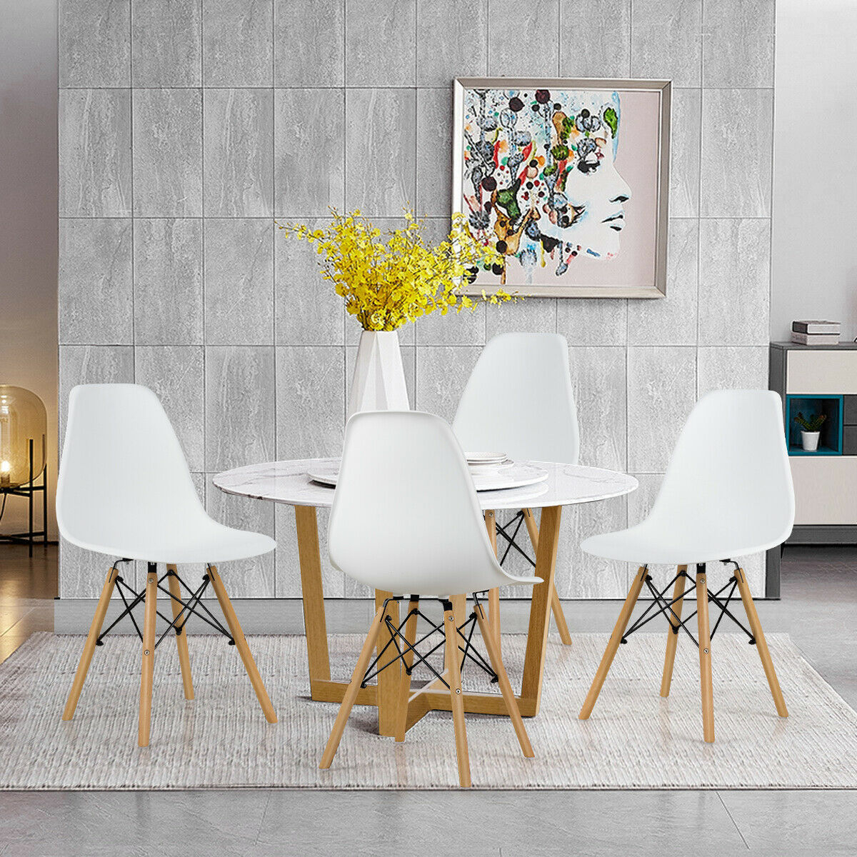 Set Of 4 Modern Dining Side Chair Armless Home Office W/ Wood Legs White