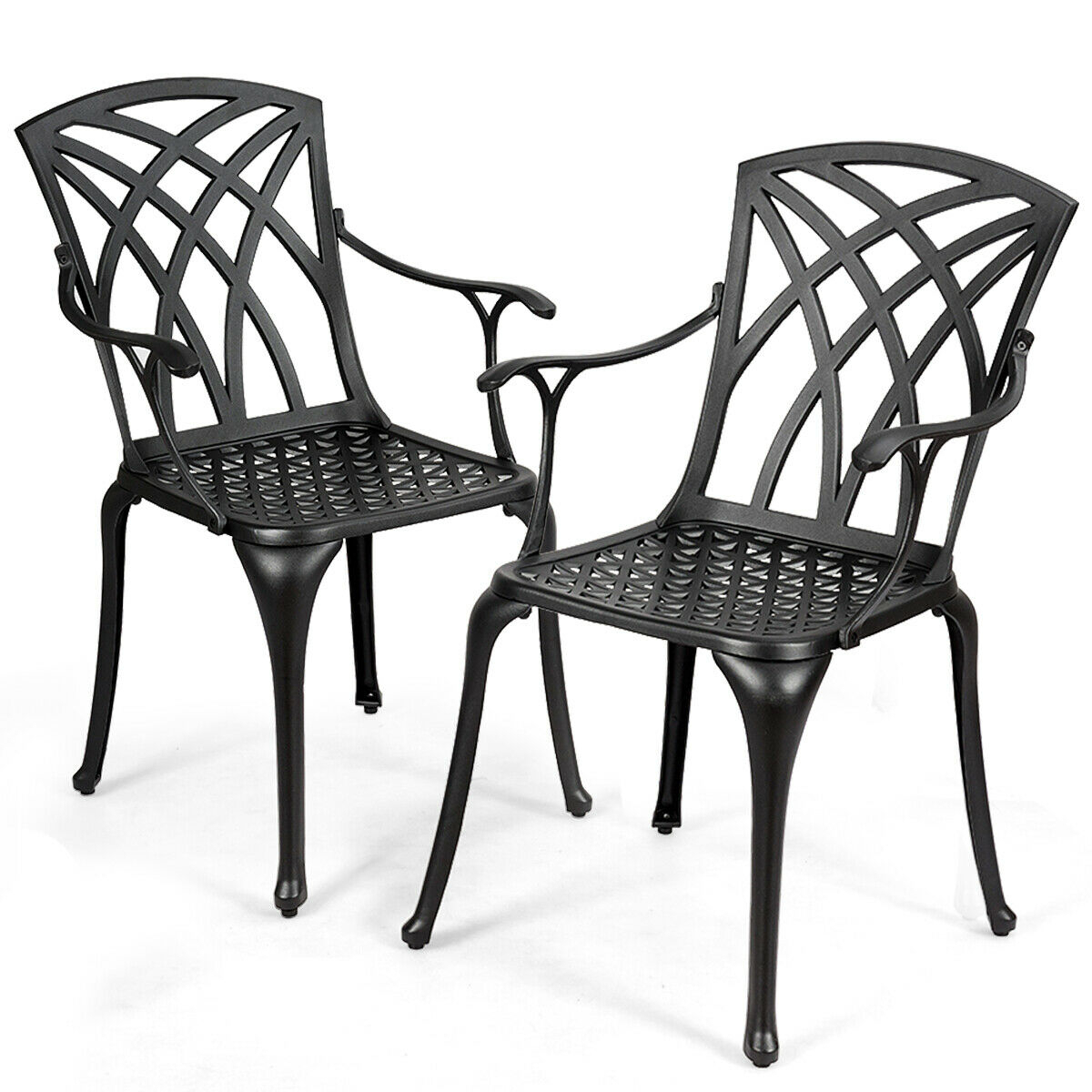 Set Of 2 Cast Aluminum Dining Chairs Durable Solid Construction W/Armrest Black