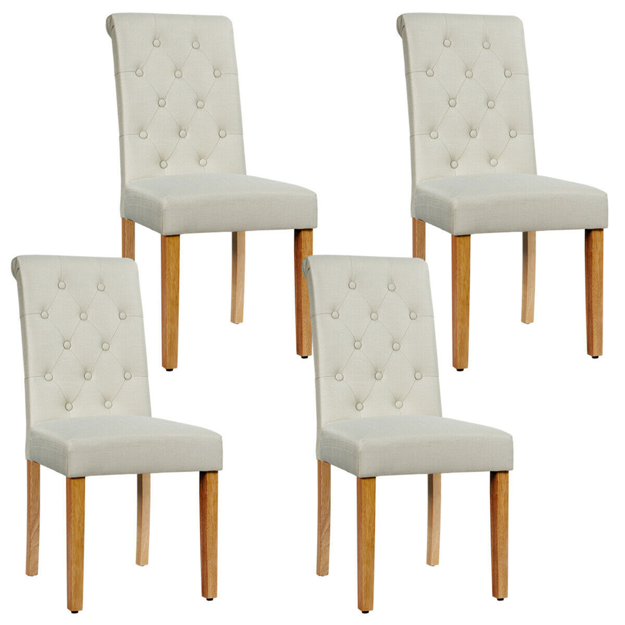4PCS Upholstered Dining Chair High Back Armless Chair W/ Wooden Legs Beige
