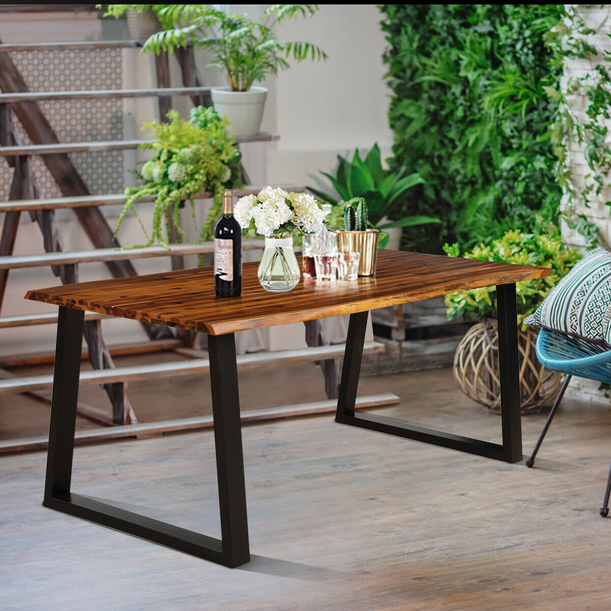 Rectangular Acacia Wood Dining Table Rustic Indoor &Outdoor Furniture