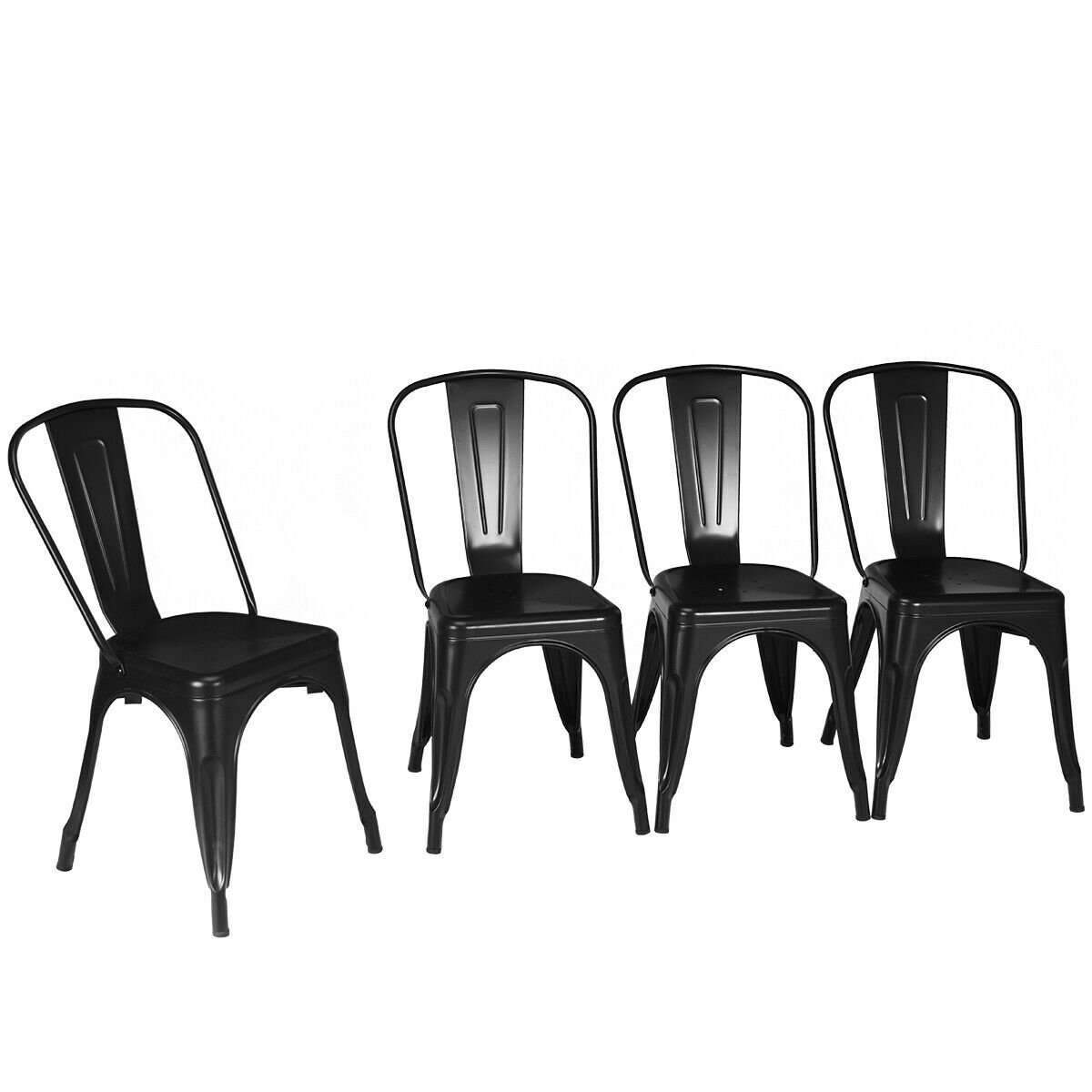 Set Of 4 Metal Dining Chair Stackable Bar Cafe Side Chair Black