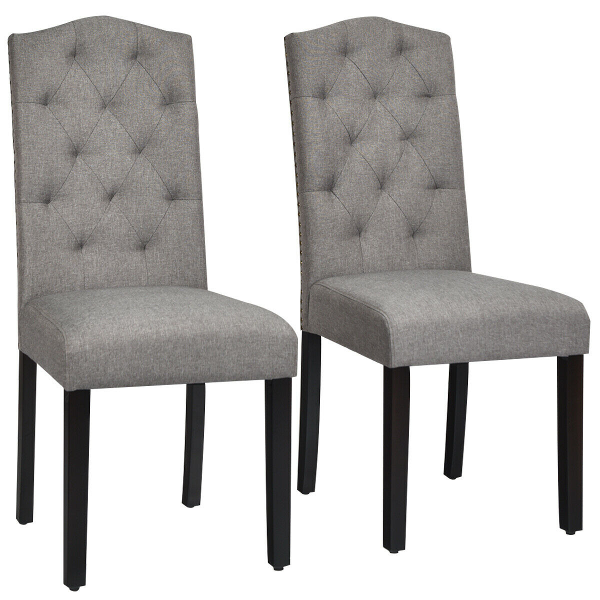 Set Of 2 Tufted Dining Chair Upholstered W/ Nailhead Trim & Rubber Wooden Legs