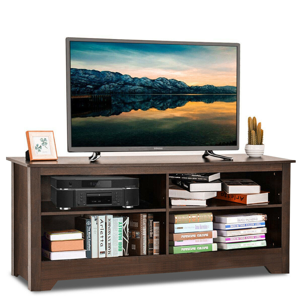 58'' TV Stand Entertainment Media Center Console Wood Storage Furniture Espresso