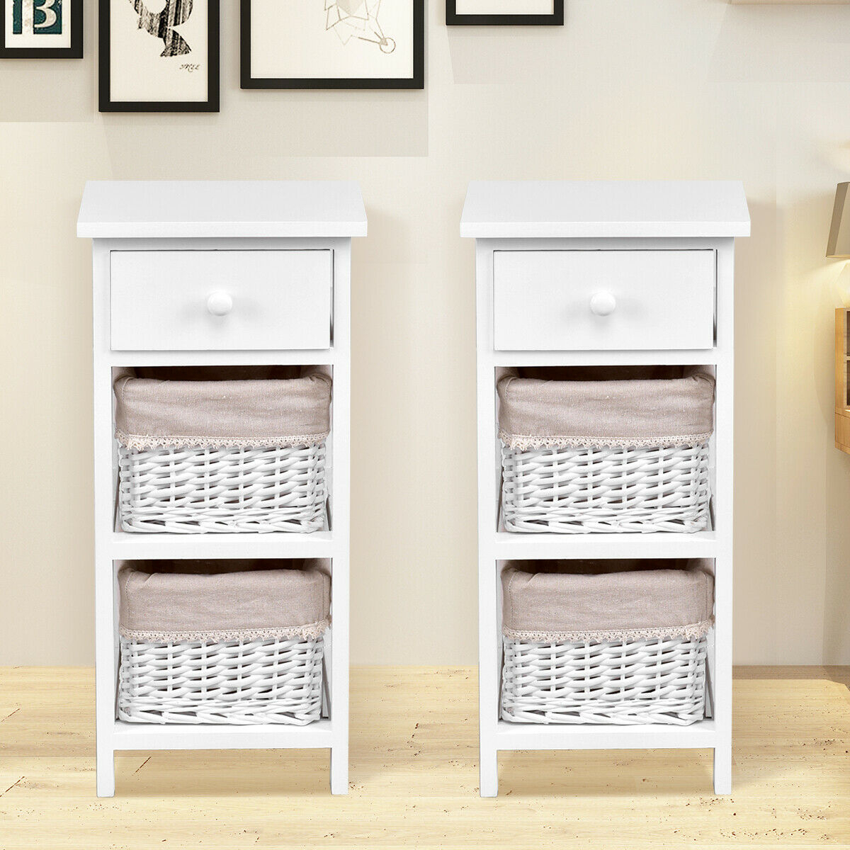 2 PC End Bedside Table Nightstand Chest Cabinet