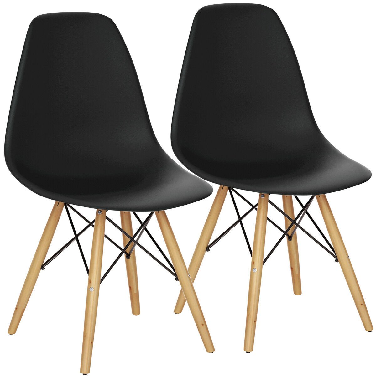 Set Of 2 Modern Dining Side Chair Armless Home Office W/ Wood Legs Black
