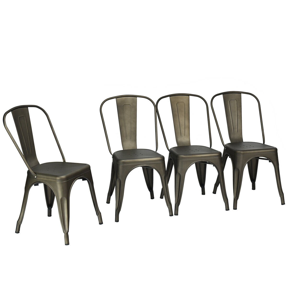 Set Of 4 Metal Dining Chair Stackable Tolix Bar Cafe Side Chair Gun